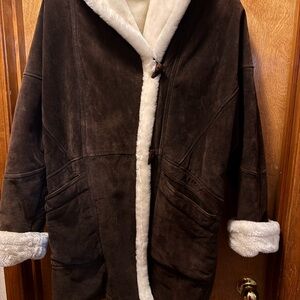 Wilsons Leather Suede Brown Faux Fur Coat Women’s Large